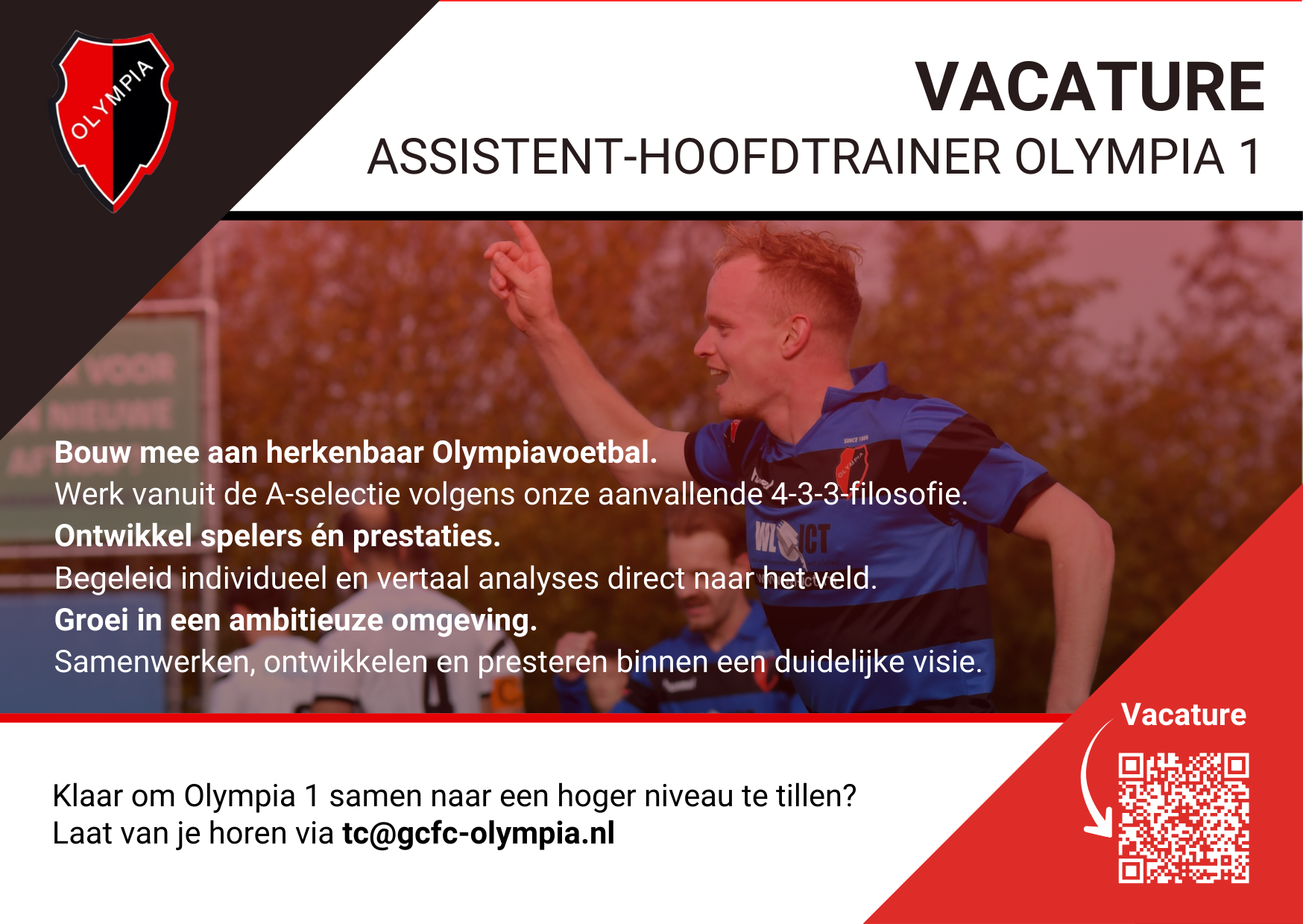Vacature: Assistent Hoofdtrainer Olympia 1