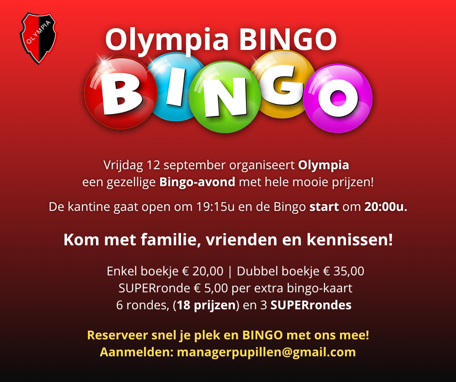 Vrijdag 12 september: gezellige bingo-avond bij Olympia